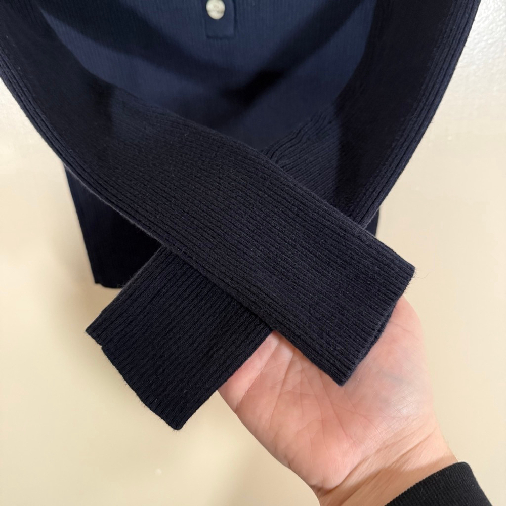 Faherty Mikko Polo Cashmere Cotton Ribbed Sweater Navy Bella Swan Small - Picture 6 of 8